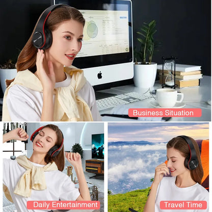 Black and red wireless bluetooth stereo headset upgrading sports over-ear earphone with mic for smartphone and tv use