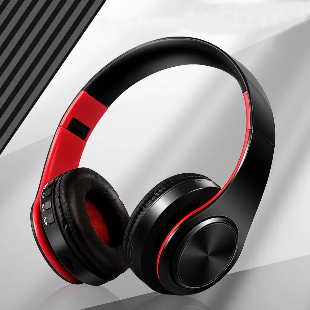 Black and red wireless bluetooth stereo headset upgrading sports over earphone with mic for smartphone TV PC tablet use