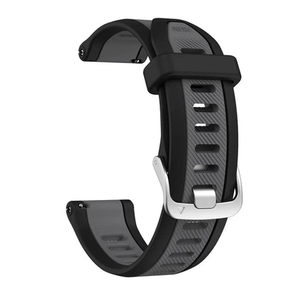 Black and gray silicone 20mm quick release watch band with silver-tone buckle for garmin forerunner and garmin vivoactive