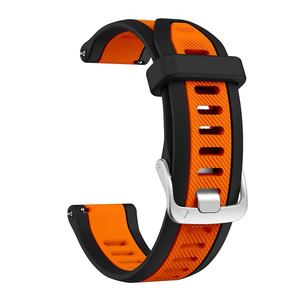 Orange and black 20mm quick release silicone strap with silver buckle for garmin forerunner and garmin vivoactive watches