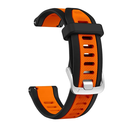 Orange and black 20mm quick release silicone strap with silver buckle for garmin forerunner and garmin vivoactive watches