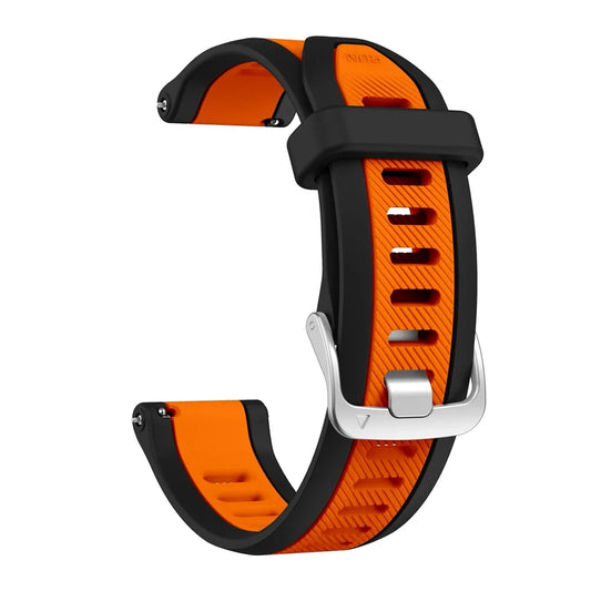 Orange and black 20mm quick release silicone strap with silver buckle for garmin forerunner and garmin vivoactive watches