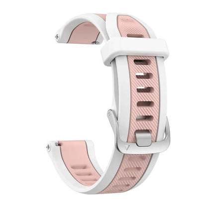 Pink and white 20mm quick release silicone watch band with silver buckle for garmin forerunner and garmin vivoactive