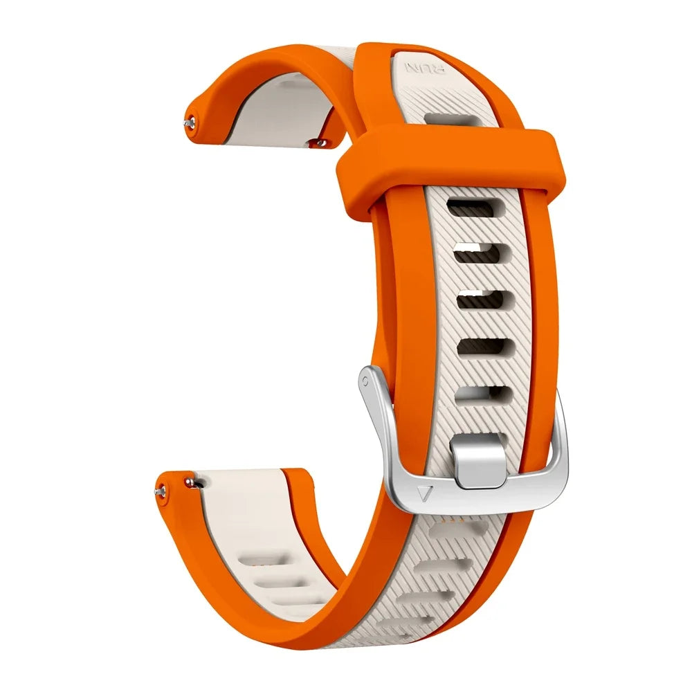 Orange and white 20mm quick release silicone strap with silver buckle for garmin forerunner and garmin vivoactive models