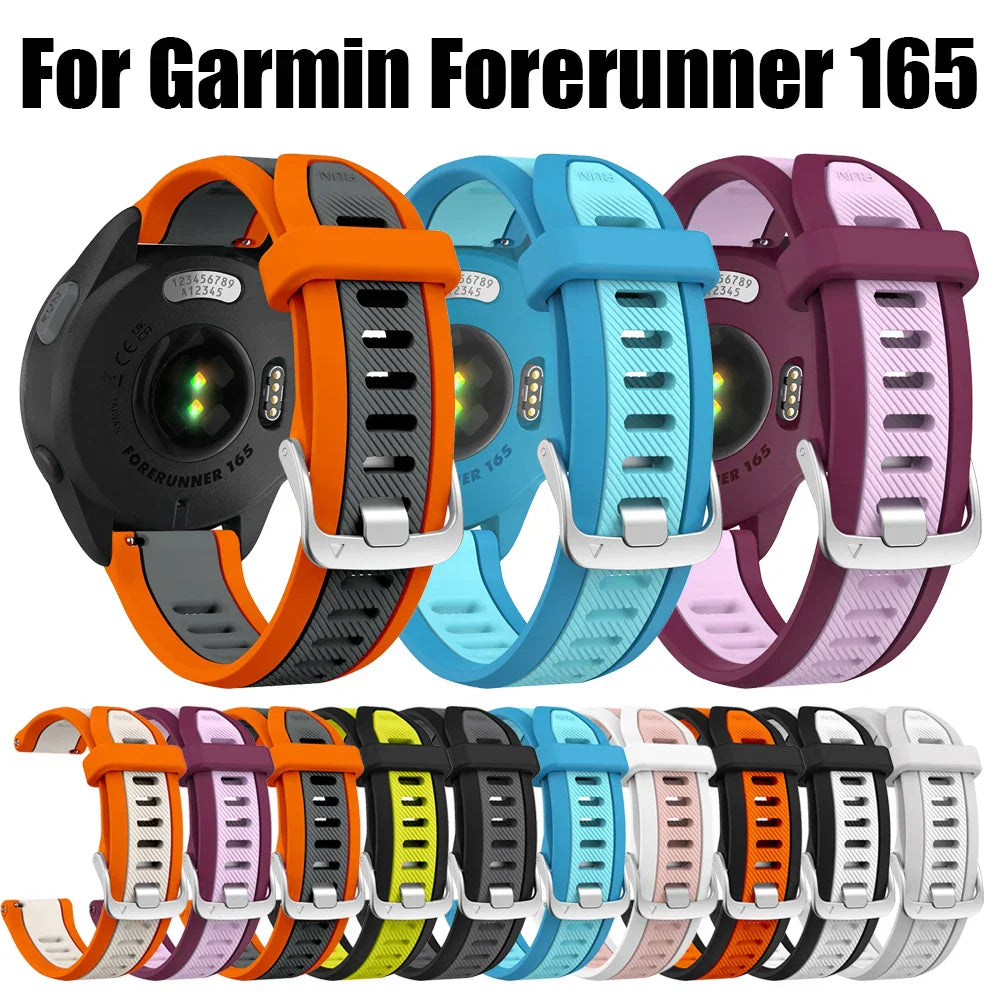 Colorful 20mm quick release silicone watch bands with silver buckles for garmin forerunner 165 and garmin vivoactive models