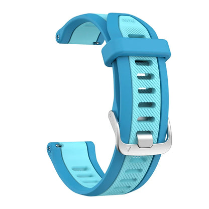 Light blue 20mm quick release silicone strap with silver buckle and textured lining for garmin forerunner and vivoactive
