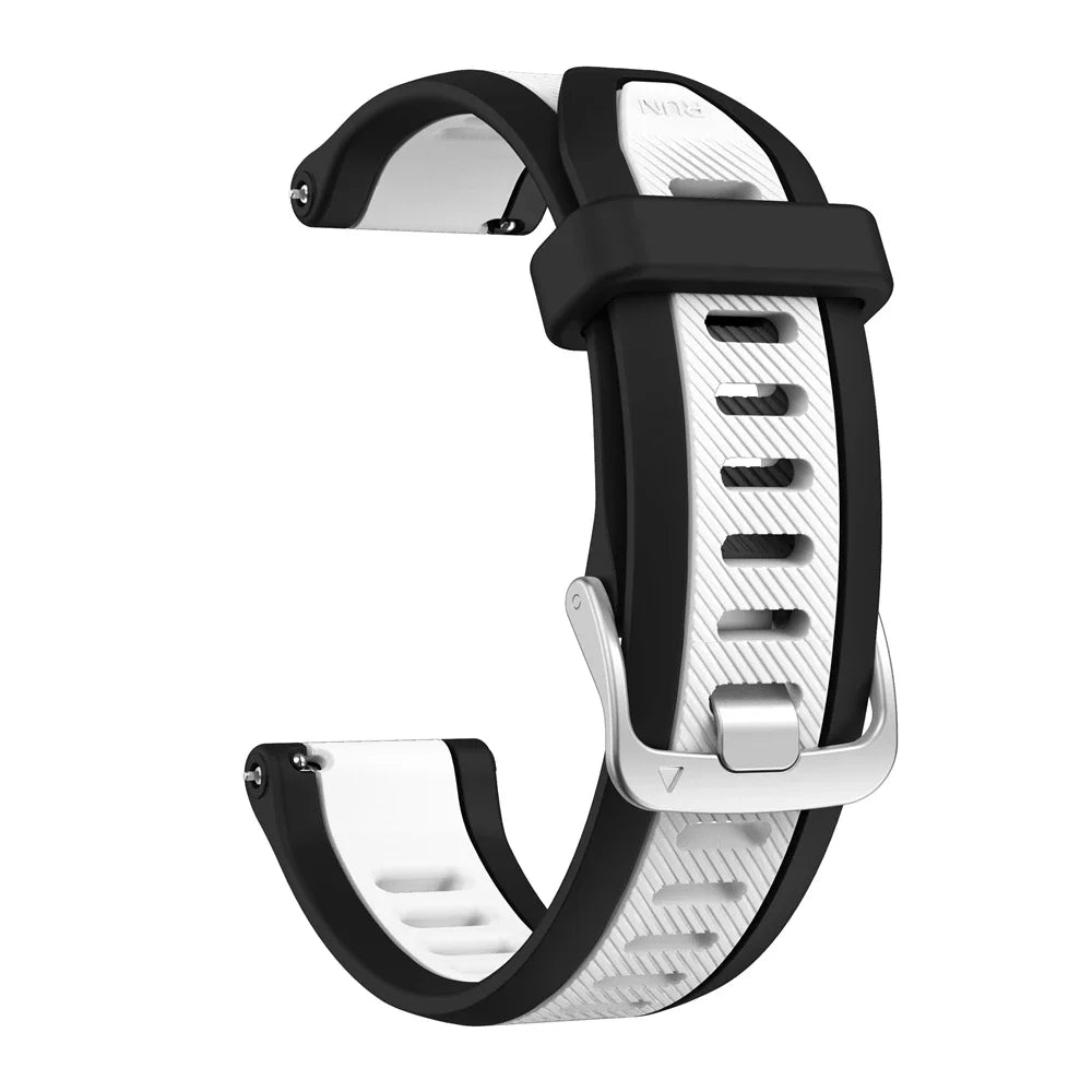 Black and white 20mm quick release silicone watch band with silver buckle for garmin forerunner and garmin vivoactive