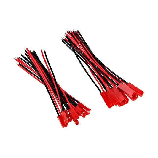 Red and black insulated wires with red plastic connectors for 20pcs male&female connector jst plug 2 pin connectors terminals