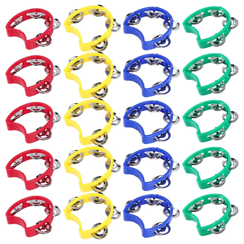 Colorful 20piece plastic tambourine set with metallic jingles for handheld tambourines percussion rhythm use
