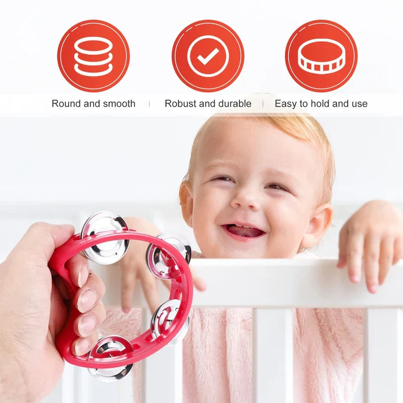 Red plastic 20piece plastic tambourine with shiny silver jingles for handheld tambourines percussion rhythm use