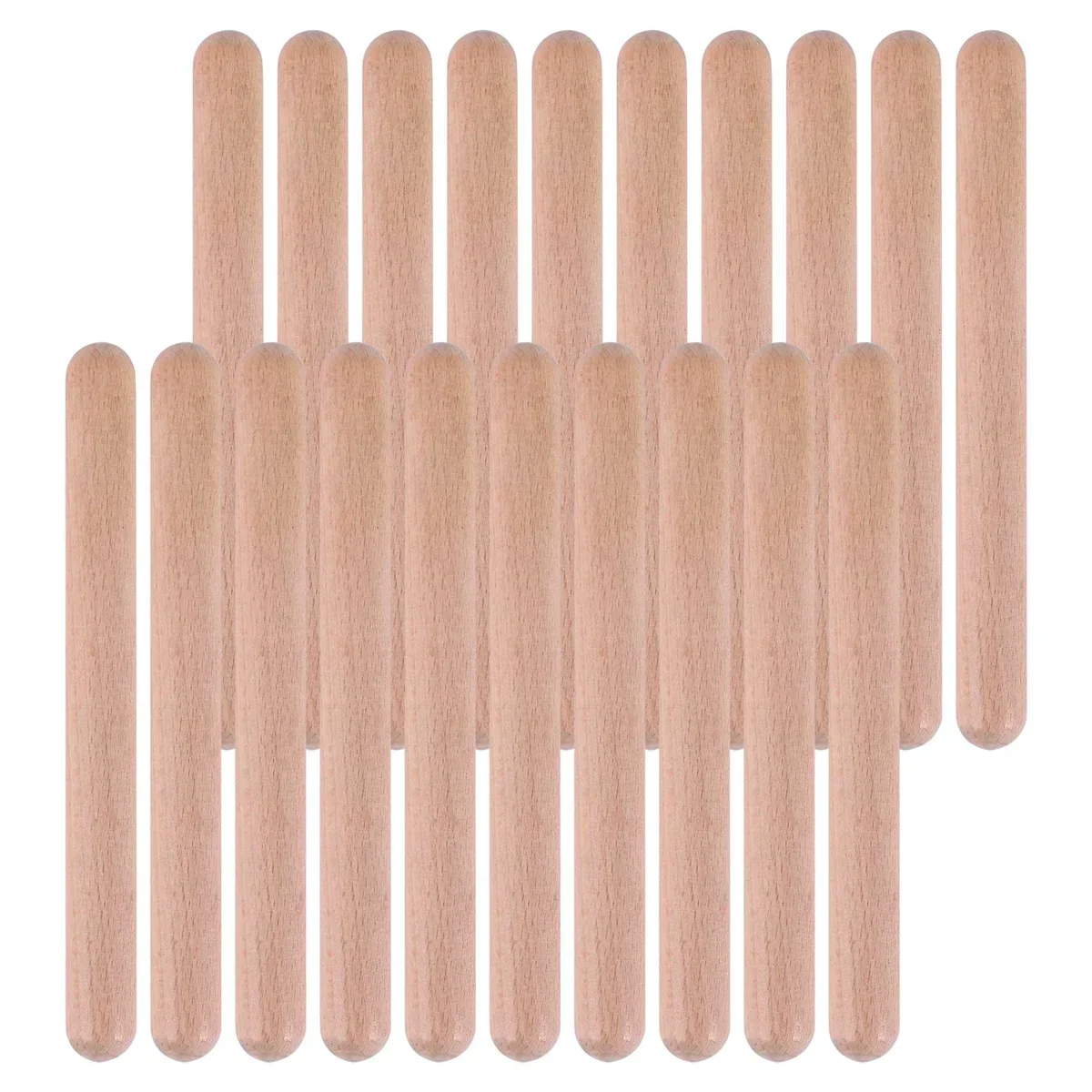 Set of 20 light brown 8 inch kids rhythm sticks made of smooth natural wood for classical wood claves and lummi sticks use