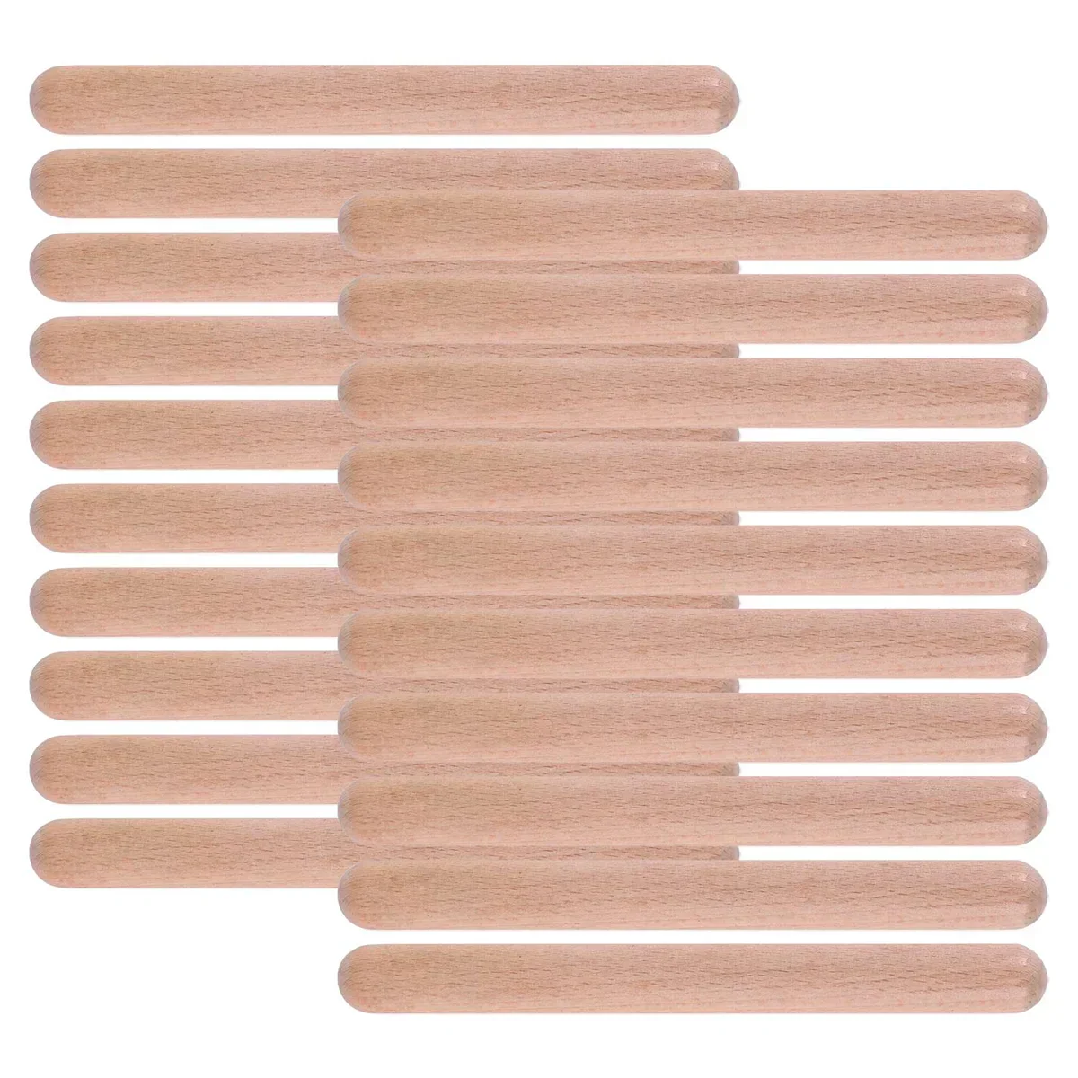 Set of 20 light brown 8 inch kids rhythm lummi sticks classical wood claves with smooth rounded ends and natural wood grain