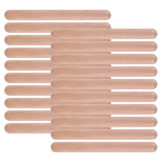 Set of 20 light brown 8 inch kids rhythm lummi sticks classical wood claves with smooth rounded ends and natural wood grain
