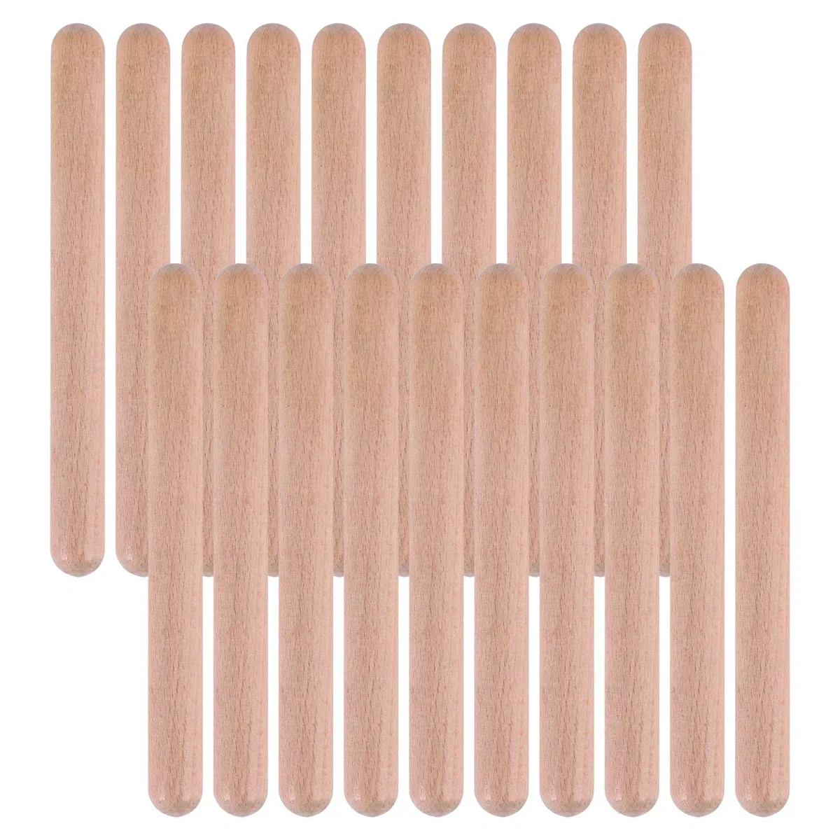 Set of 20 light brown 8 inch kids rhythm wooden lummi sticks classical wood claves with smooth rounded ends