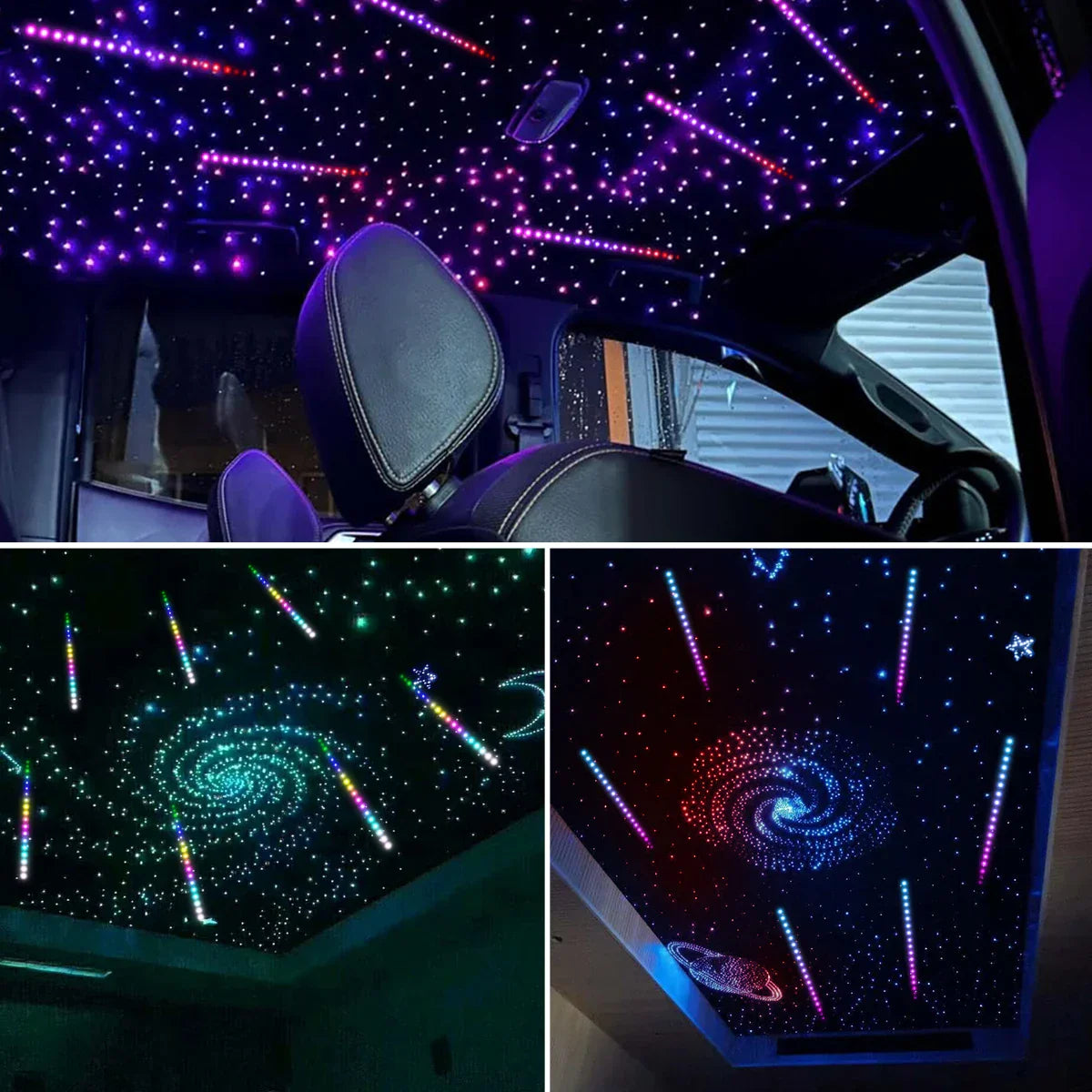 Starry night ceiling fiber optic light with colorful galaxy patterns 20w rgb double head car roof star kit