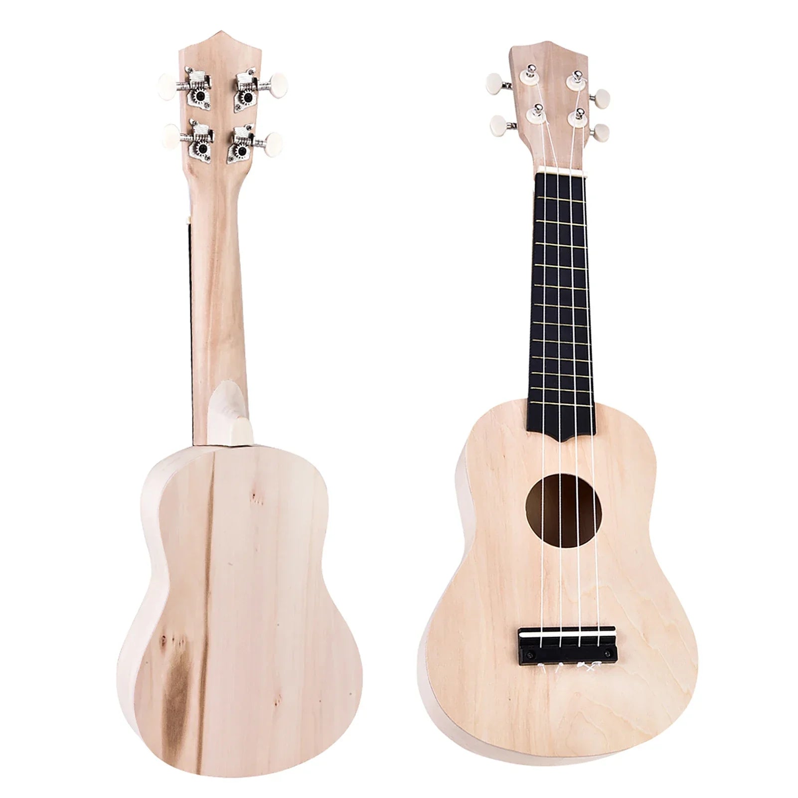 Light-colored wooden 21inch basswood ukelele diy kit with black fretboard and silver tuning pegs accessory basswood ukelele