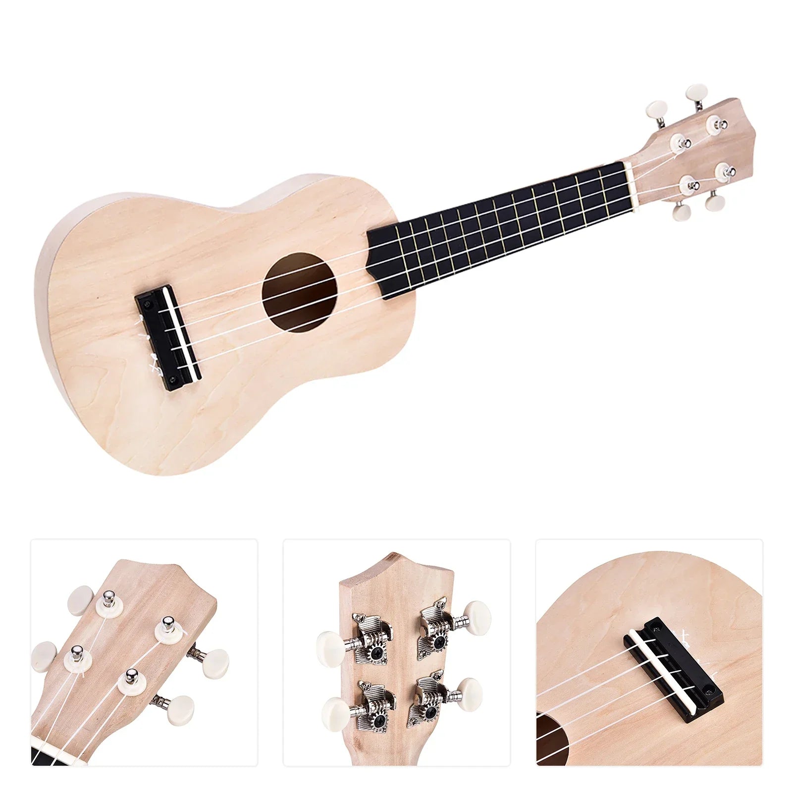 Light-colored 21inch basswood ukelele diy kit with natural finish black fretboard and strings accessory basswood ukelele