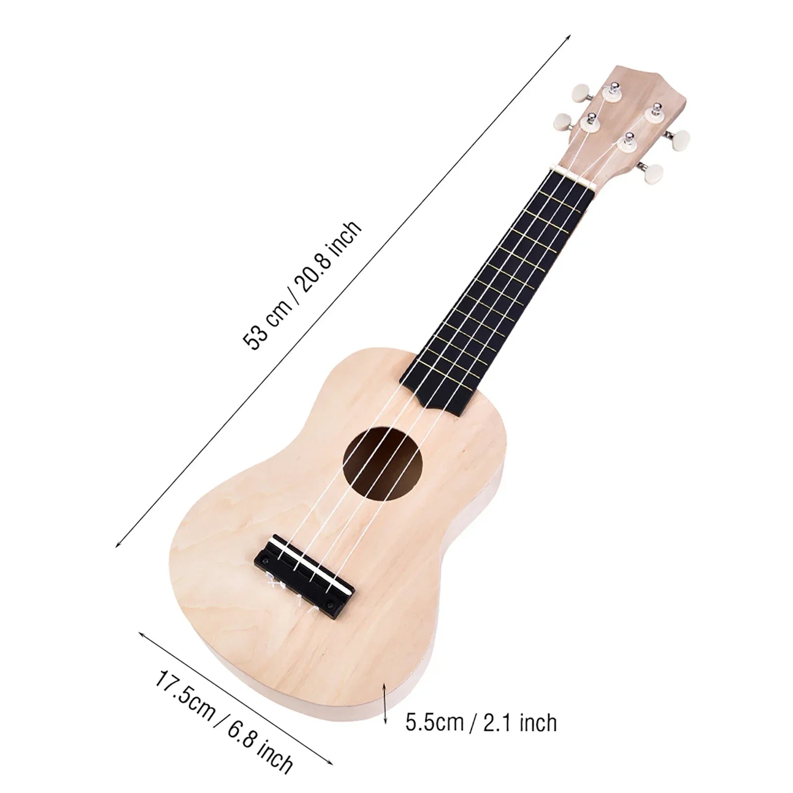 Light-colored wooden 21inch basswood ukelele diy kit with natural finish black fretboard and white tuning pegs accessory basswood ukelele