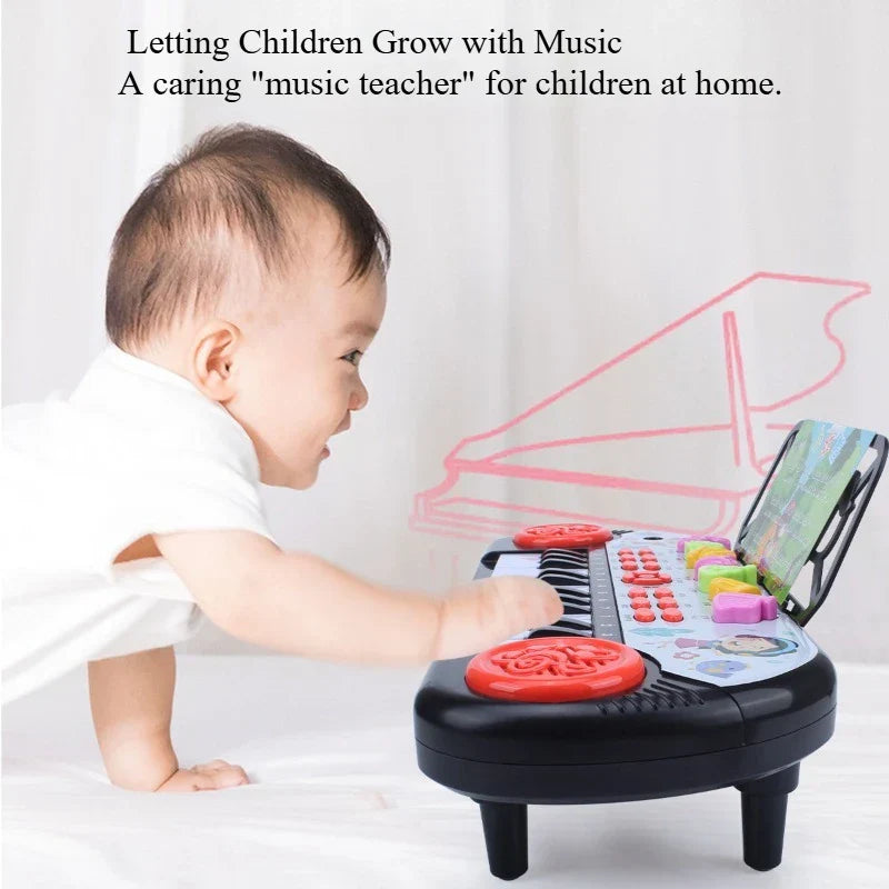 Black plastic 24 keys piano keyboard interactive toy with red buttons and colorful keys demo song musical gift for kids