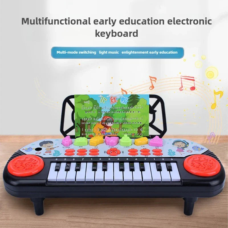 Black and red 24 keys piano keyboard interactive learning toy with colorful buttons and demo song musical for early education tool