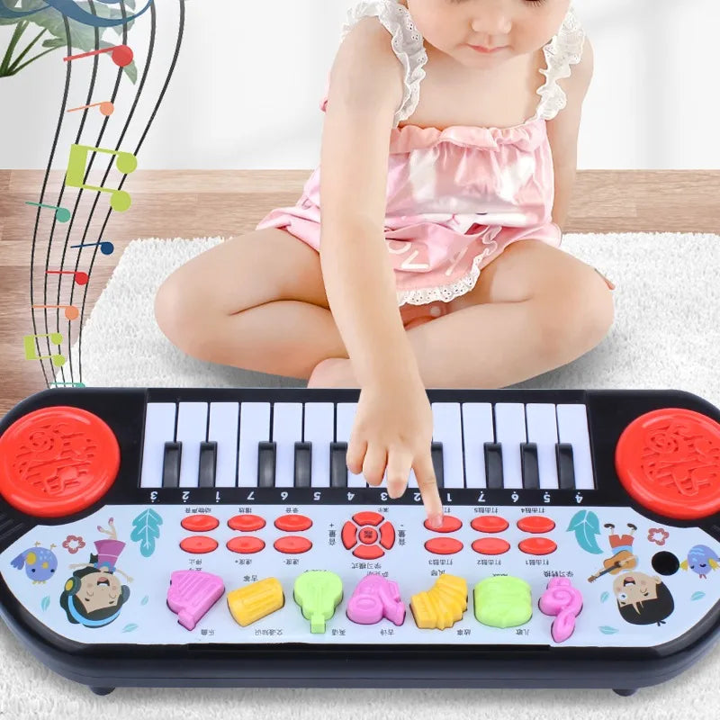 Colorful 24 keys piano keyboard interactive toy with white black keys red speakers and rainbow demo song musical buttons for kids early education tool