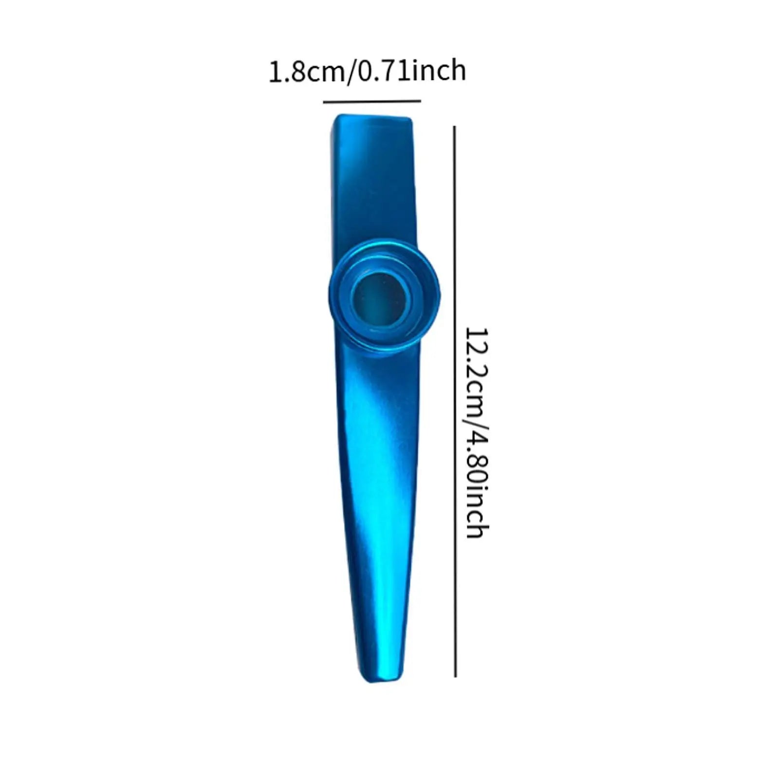 A sleek metallic blue plastic kazoo with a circular mouthpiece in a package includes 24 metal kazoos aluminum alloy