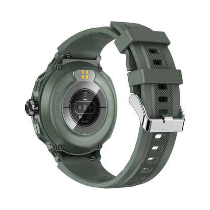 Olive green silicone strap with silver-tone buckle on tws bt d11 smart call watch with earphone wireless communication and sports mode