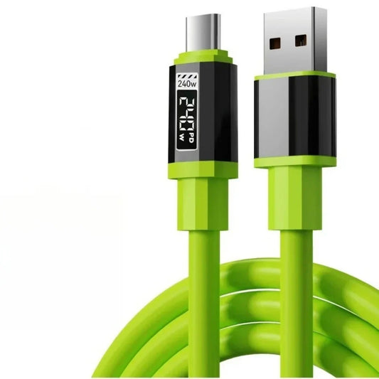 Vibrant lime green type c super fast charging cable with digital power display cord 6a usb for universal devices