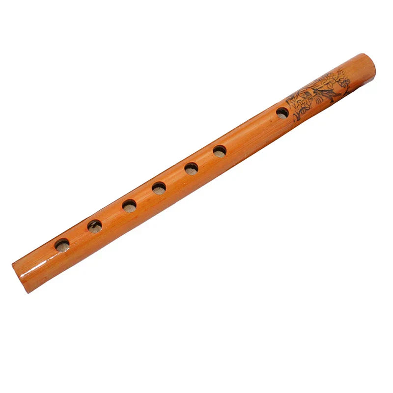 24cm chinese traditional hand-carved wooden recorder with amber finish and floral etchings holes bamboo flute clarinet student elementary