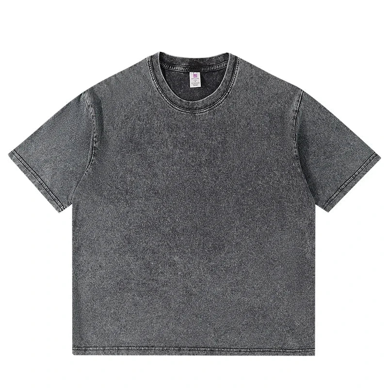 Dark gray cotton acid wash top with crew neck and short sleeves, perfect shirt women harajuku hip hop retro style