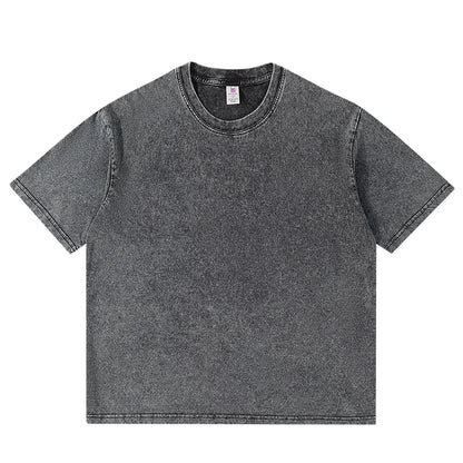 Dark gray cotton acid wash top with crew neck and short sleeves, perfect shirt women harajuku hip hop retro style