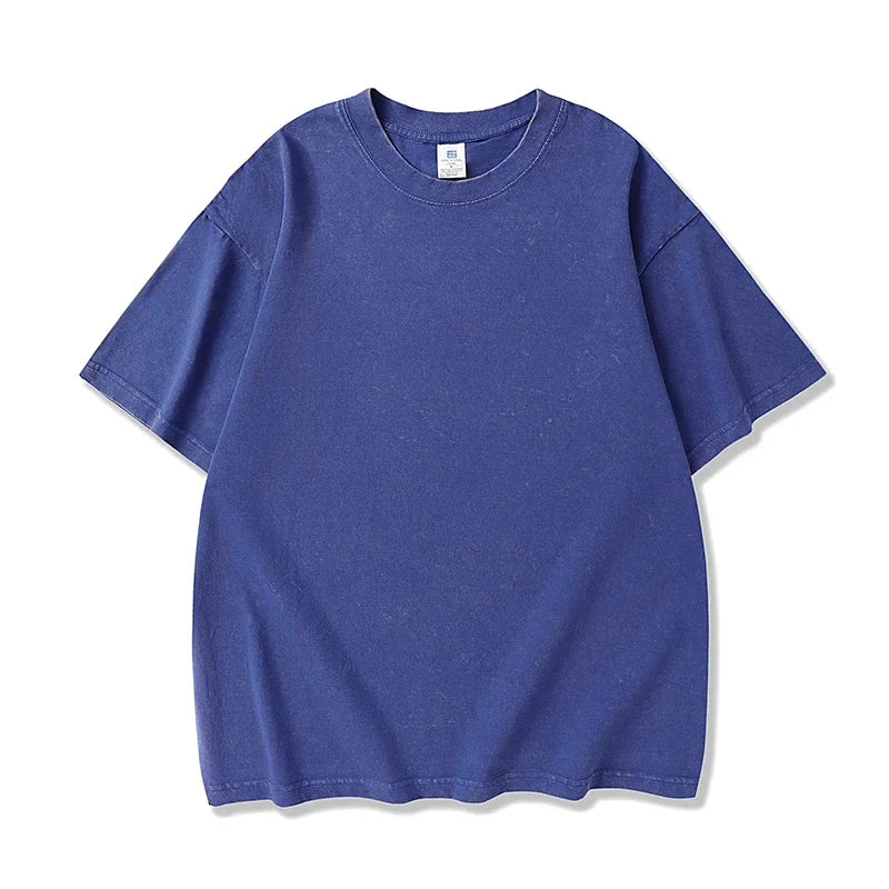 A solid royal blue oversized cotton t shirt with a classic crew neck in hip hop retro and shirt women harajuku style