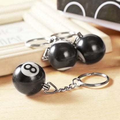 25mm black no 8 billiard keychain mini with glossy resin ball and silver metal chain for keyring bar table decoration jewelry game