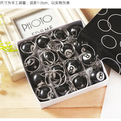 Black 25mm billiard keychain mini no 8 resin ball with silver-toned metal ring for keyring bar table decoration jewelry game