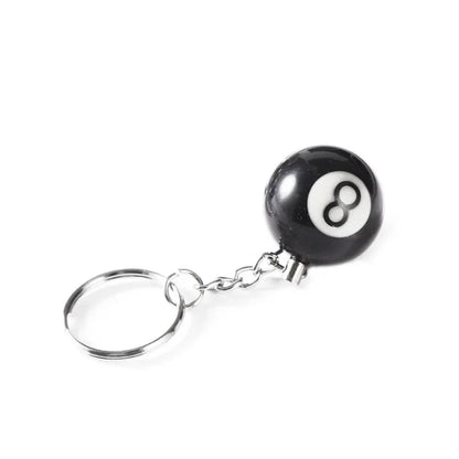 Black glossy 25mm resin billiard keychain mini with silver metal chain and ring for keyring bar table decoration jewelry game