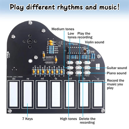 DIY Soldering Practice Kit 7 Keys Mini Piano Violin Guitar Soldering Project with 3 Tones Electronic Musical Instrument
