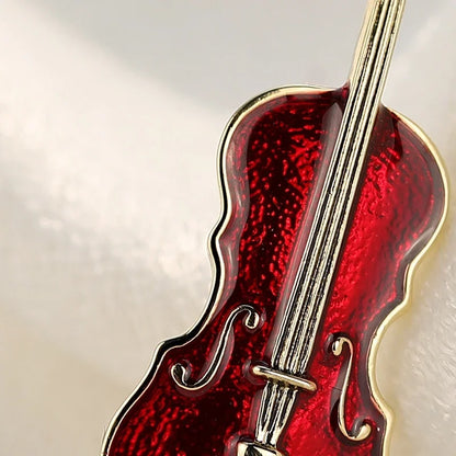 Classic Red Enamel Violin Guitar Brooches Women Alloy Weddings Banquet Brooch Pins Gifts