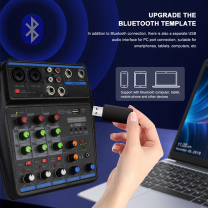 4 Channel Mixer Dj Mixing Console Met Bluetooth 48V Phantom Power Monitor Karaoke Systeem Usb Mixer Audio