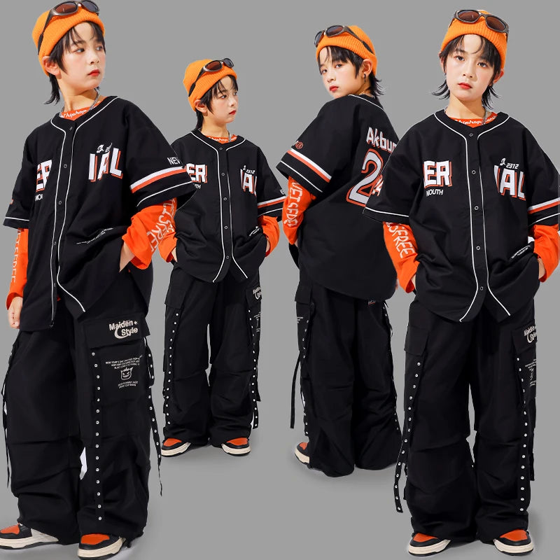 Child Hiphop Rapper Clothes Outfit Hip-hop Dance Street Wear Korean Boy y2k Streetwear Set Kids Hip Hop Performance Costume Suit