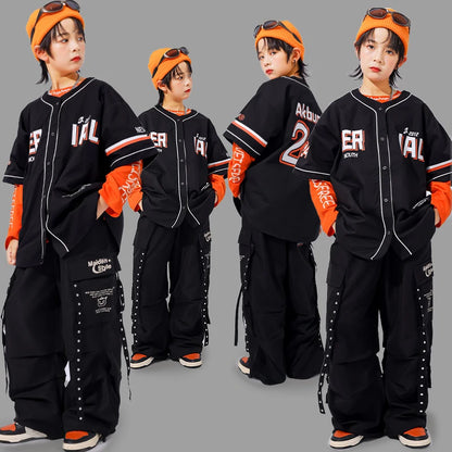 Child Hiphop Rapper Clothes Outfit Hip-hop Dance Street Wear Korean Boy y2k Streetwear Set Kids Hip Hop Performance Costume Suit