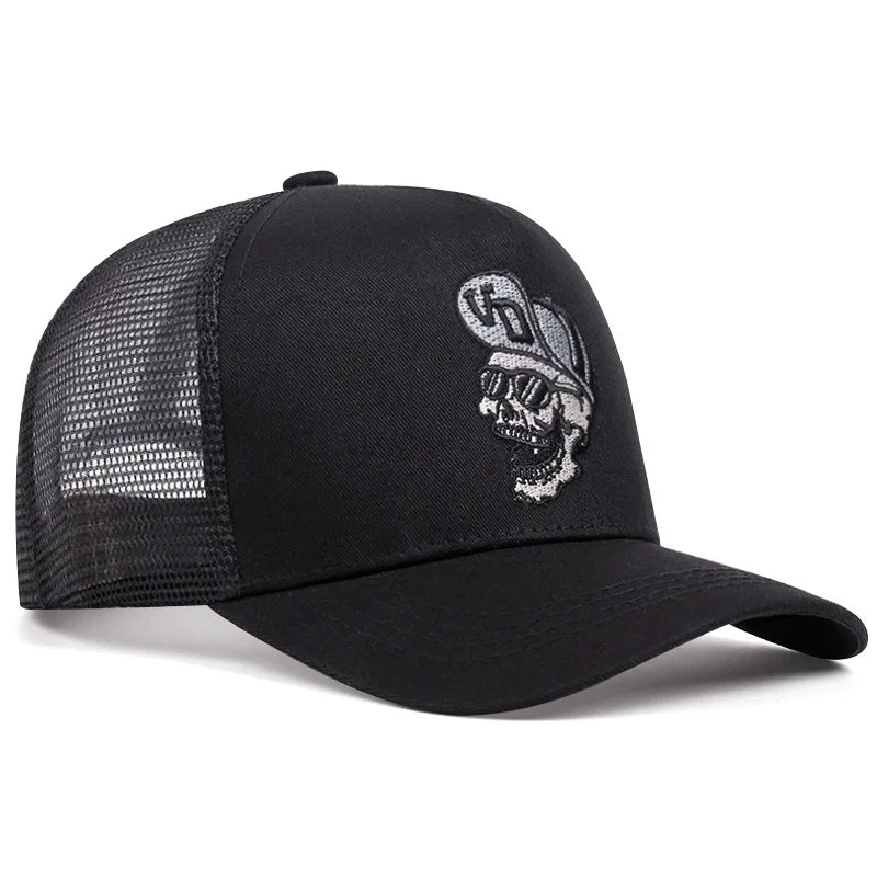 Hip hop skull print workwear cap, breathable mesh material, soft and comfortable, adjustable, cool and domineering rock style, f
