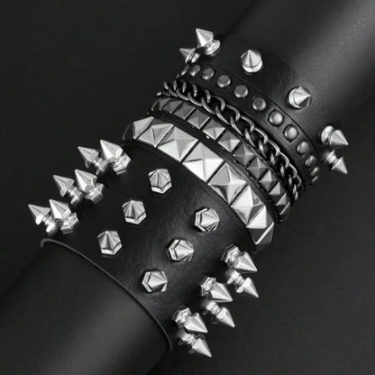 1Pc Hip Hop Men Goth PU Leather Wristband bracelet en cuir Vintage Cosplay Rock Spikes Rivet Chunky Cuff Black браслеты
