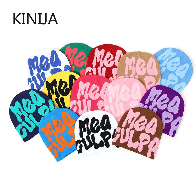 Hip-Hop Knitted Hat Kpop Beanies Hat Street Pullover Hat for Men Women Winter Outdoor Riding Sports Hat Elastic Skullies Hat