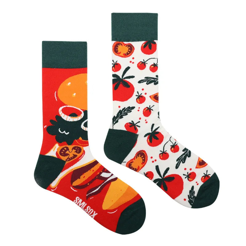 Hip-hop AB version asymmetric tide socks for men and women couples fashion trend popular jacquard cartoon long tube cotton socks