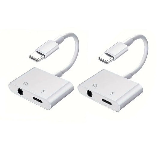 White usb-c to 3.5mm audio and charging adapter with 5mm converter for type beat music and data transmission use