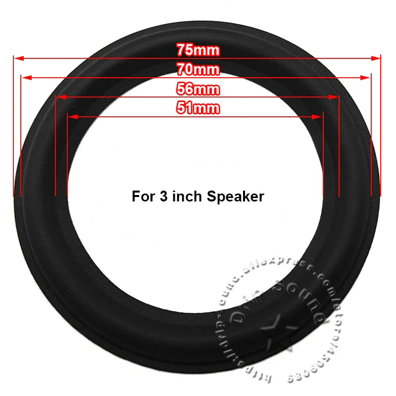 Black rubber edge ring woofer surround circle replacement with precise dimensional markings for 3 inch speaker repair