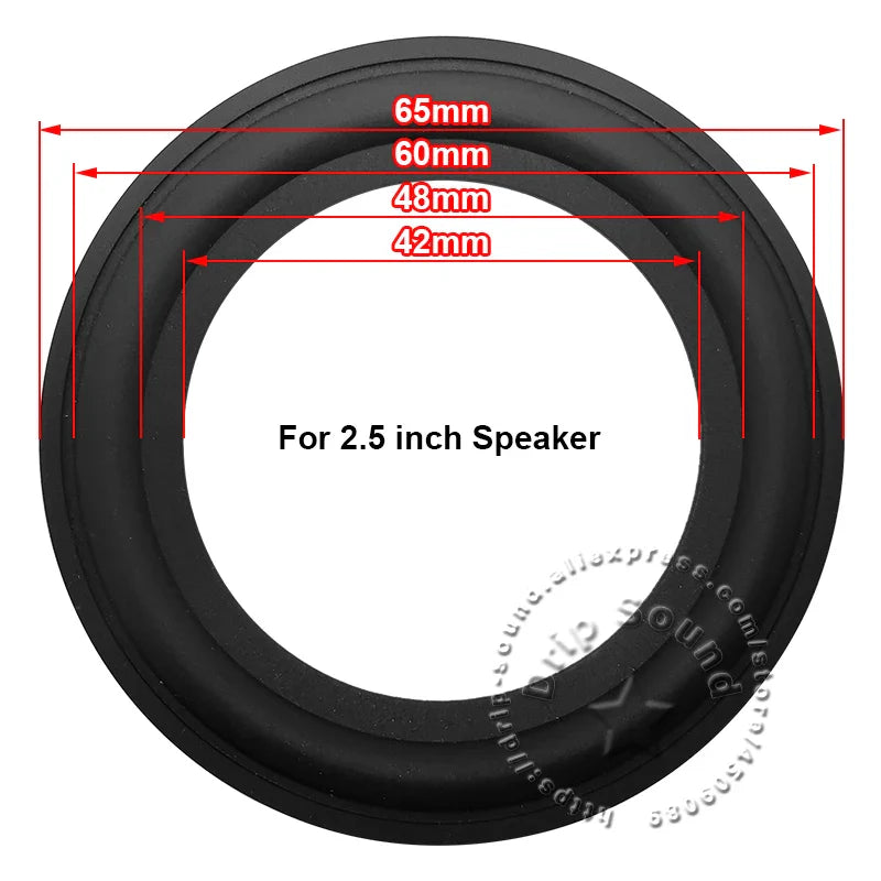 Black rubber edge ring woofer surround circle replacement for 2.5 inch speaker with precise diameter measurements