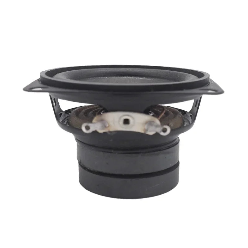 Black plastic 2 inch 4 ohm 10w speaker with circular cone and metal mounting bracket featuring dual magnetic design