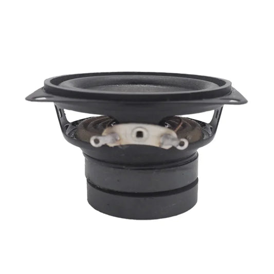 Black plastic 2 inch 4 ohm 10w speaker with circular cone and metal mounting bracket featuring dual magnetic design