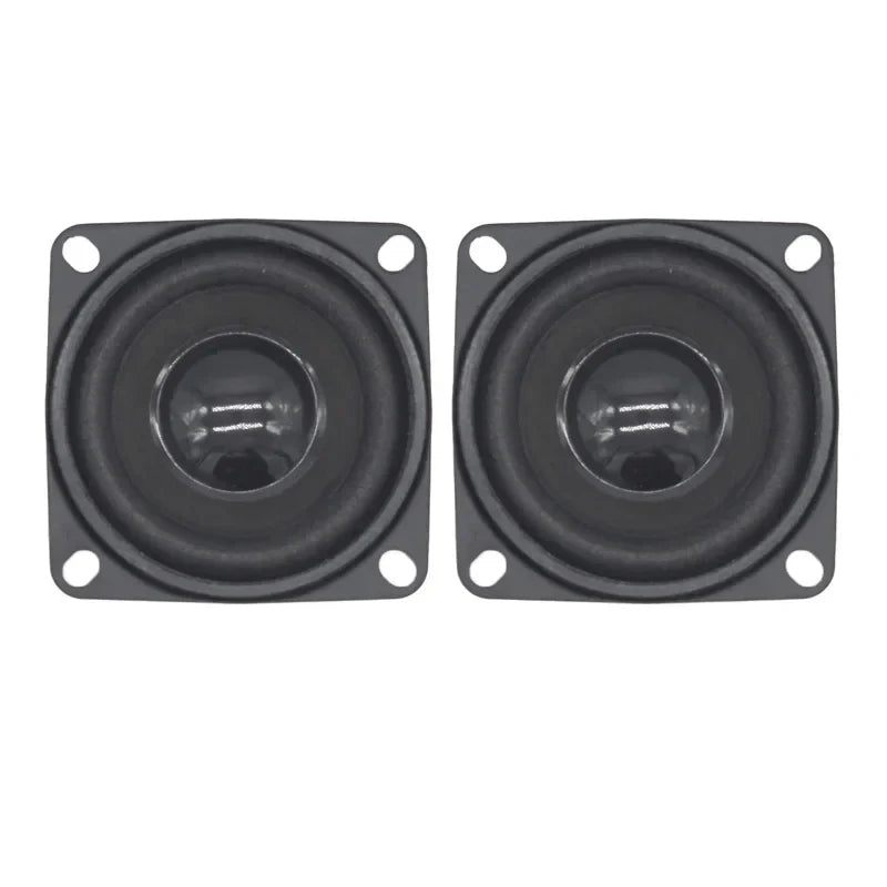 A pair of black matte dual magnetic 2 inch 4 ohm 10w mini speakers with four mounting holes for diy sound systems